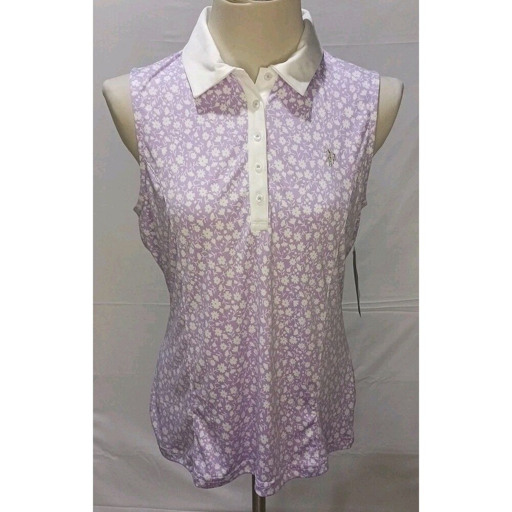 NWT Women U.S. Polo Assn. Sleeveless Polyester Polo Shirt Button Large